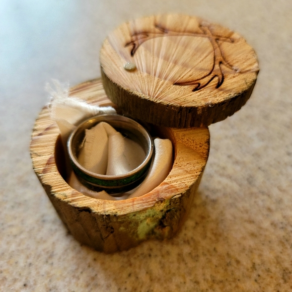 Handmade Petina Crushed Copper and Malachite Titanium Mens Wedding Ring sz9 - Picture 2 of 9